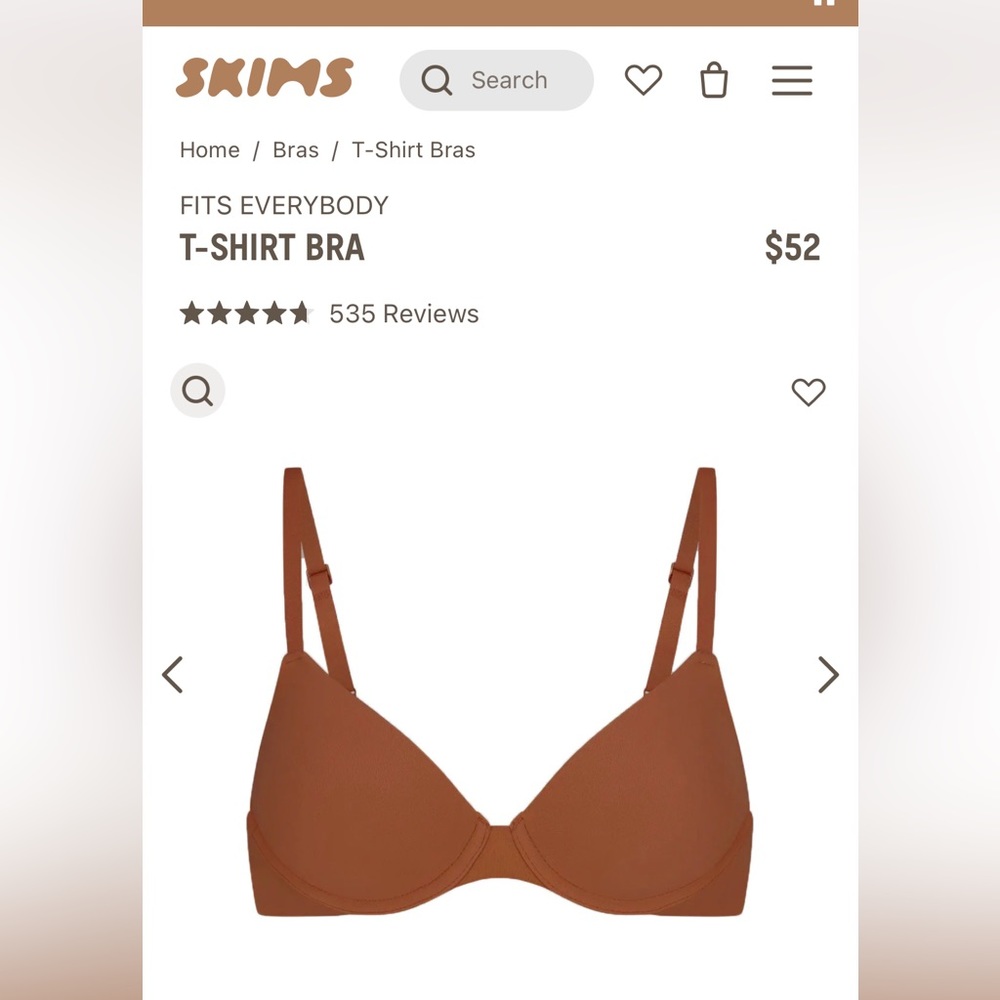SKIMS Fits Everybody T-Shirt Bra - 36B in Bronze